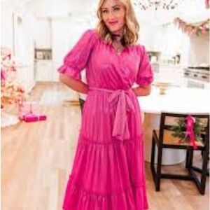 Chic Fuchsia Midi Dress with Belt